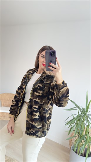 Kamuflaj Desen Peluş Mont 