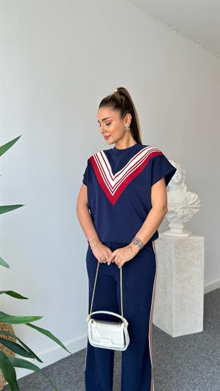 Lacivert Luga Şeritli Premium Modal Takım