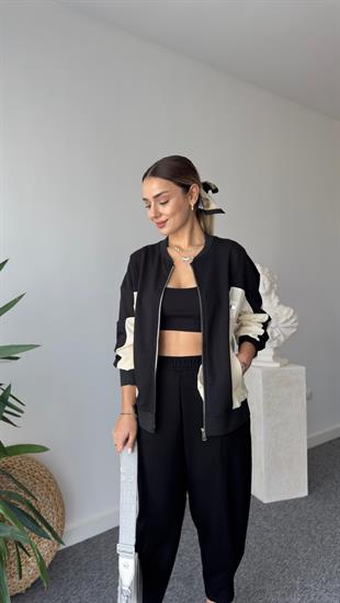 Marcel Yan Paraşüt Garnili Siyah Sweatshirt