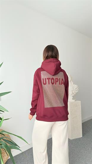 Bordo Utopıa Yazılı Taş DetayIı Sweat