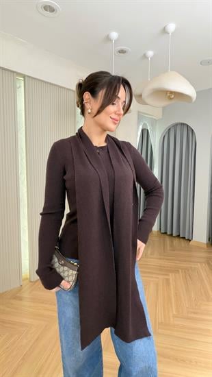 Kahve Palma Zra Model Atkılı Triko Hırka
