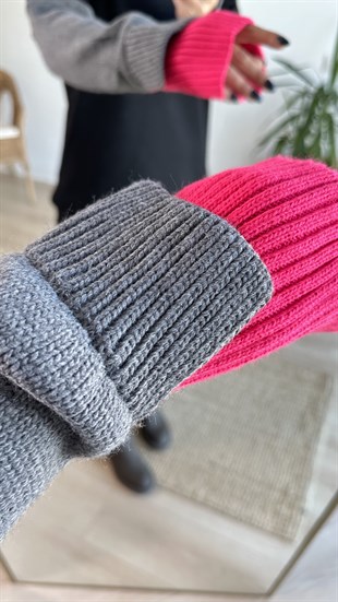 Kolları Triko Detaylı Siyah Sweatshirt