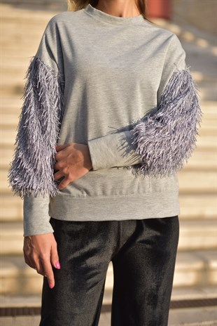 Kolları Püsküllü Sweatshirt