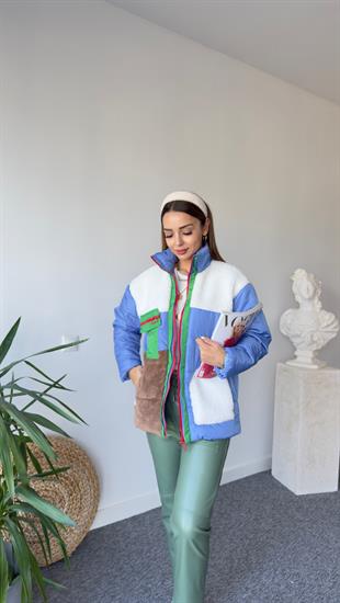 Lendi Peluş Detaylı Mavi Tasarım Mont