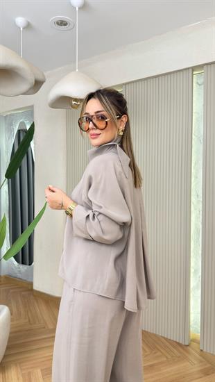 Bej Tek Cepli Şal Yaka Tensel Takım