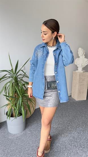 Phel Marka Model Taş İşlemeli Jean Gömlek