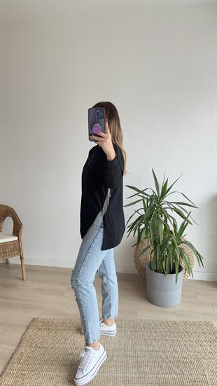 Üç İplik Zincirli Siyah Sweat