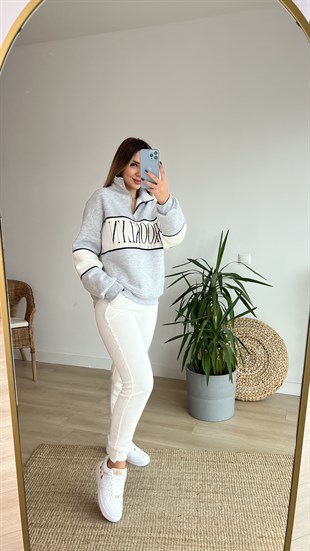 Yarım Fermuar Gri Brooklyn Sweatshirt