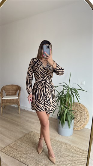 Marka Model Zebra Desen Kuşaklı Elbise 