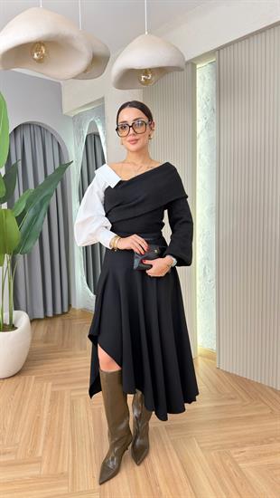 Gömlek Kollu Tasarım Siyah Triko