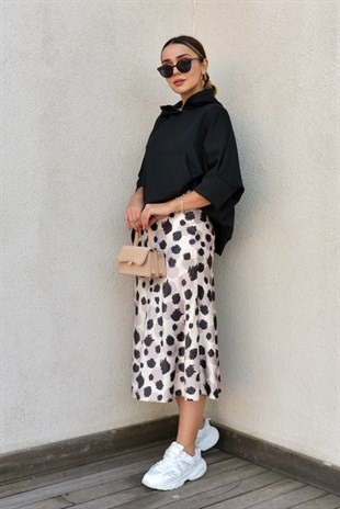 Leopar Desenli Saten Etek