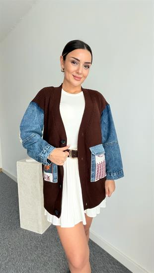 Kahve Liesta Kot Garnili Hırka