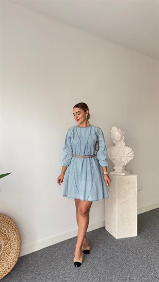 Arkası Fermuarlı Mavi Jean Elbise 