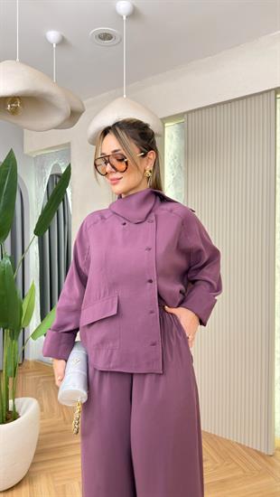 Mürdüm Tek Cepli Şal Yaka Tensel Takım