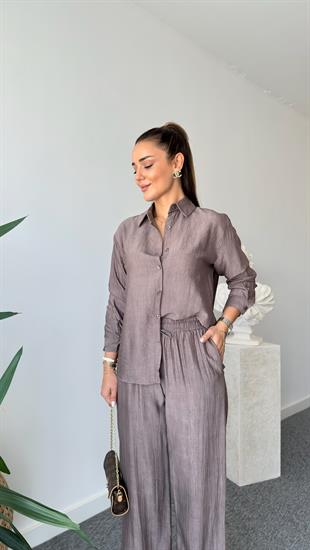 Kahve Ripon Massi Gömlek Pantolon Takım