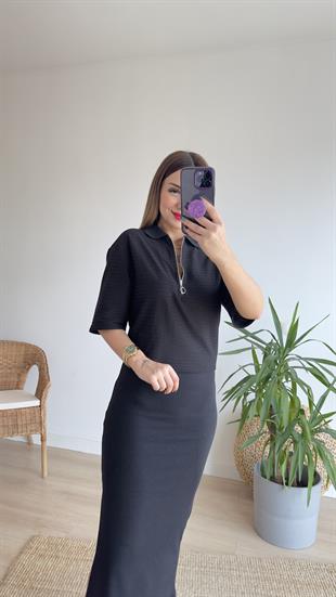 Polo Yaka Siyah Kısa Kol Triko