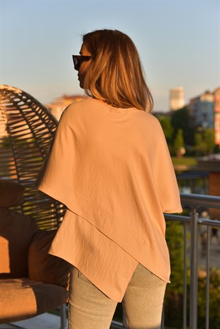 Taş Rengi Asimetrik Kesim Bluz
