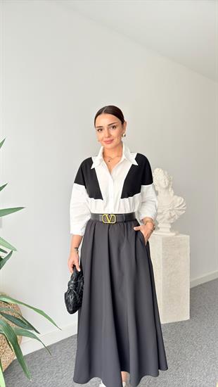 Siyah Triko Detaylı Std Gömlek