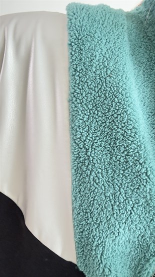 Deri Ve Peluş Detaylı Siyah Sweat