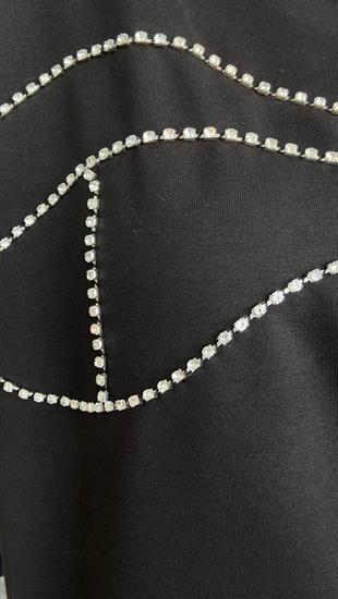 Ön Göğüs Taşlı Siyah Tshirt 