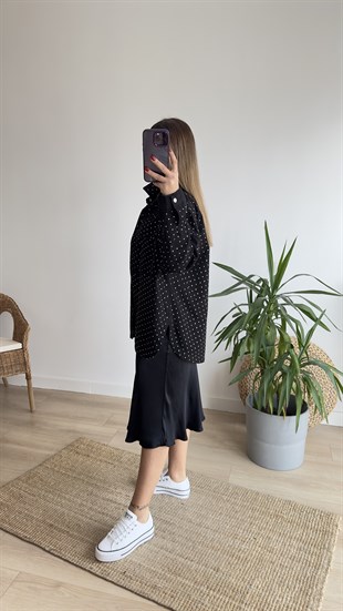 Zra Model Taşlı Siyah Gabardin Gömlek Ceket