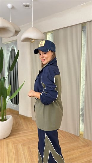 Hena Bel Büzgülü Renkli Tasarım Ceket