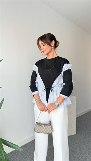 Parçalı Yanı Bağcıklı Sweatshirt