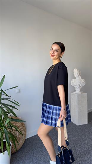 Mavi Piliseli Penye Basic Elbise 