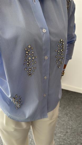 Bion Yanlar Büzgülü Taşlı Gömlek