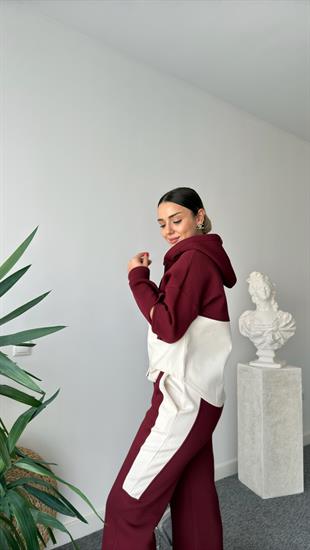 Bordo Latiya Kaşe Detaylı Tasarım Takım