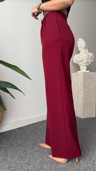 Bordo Fogliw Bel Detaylı Pantolon