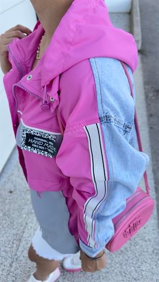 Sırtı Kot Detay Pembe Tasarım Ceket