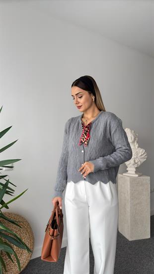 Aldo Yaka Leopar Fular Detaylı Gri Hırka