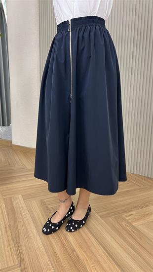 Lacivert Quqa Fermuarlı Muadil Etek