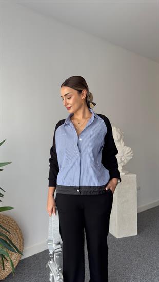 Poplin Mixli Çizgili Gömlek 
