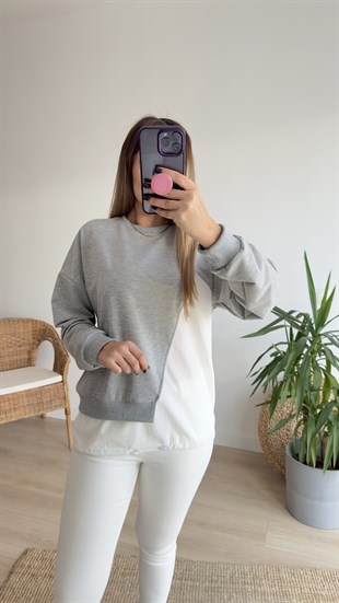 Poplin Detaylı Gri Sweat
