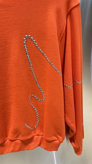 Zımba Baskılı Turuncu Sweatshirt
