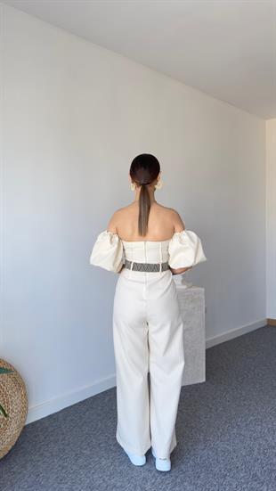 Riflet Kemerli Tasarım Bej Tulum