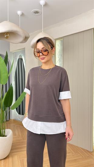 Kahve Pike Modal Poplin Garnili Takım