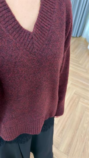 Bordo Honna Etek Ucu Dantel Detaylı Kazak