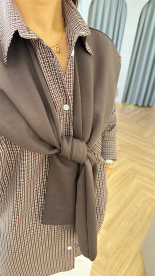 Kahve Pötikare Şal Detaylı Gömlek