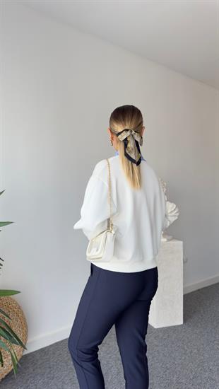 Kante Gömlek Detaylı Beyaz Modal Sweat