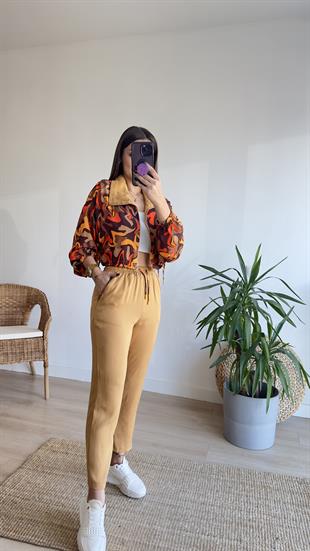 Camel Renkli Desenli Fermuarlı Takım