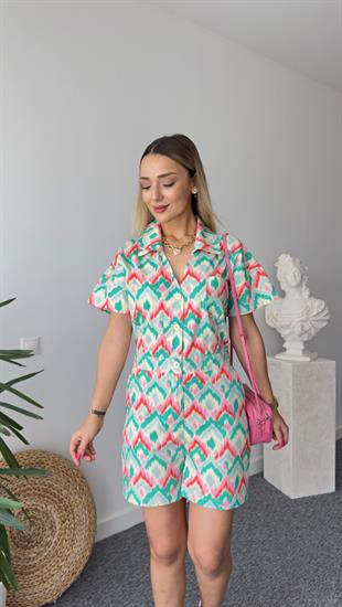 Çok Renkli Gabardin Şort Tulum