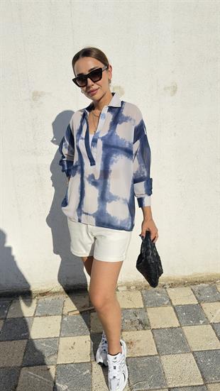 Massi Model Mavi Batik Desenli Gömlek