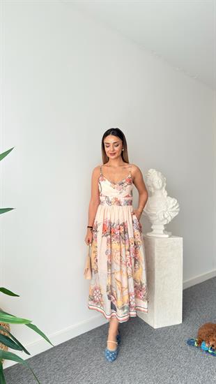 Elowen Marka Model Baskılı Keten Elbise 