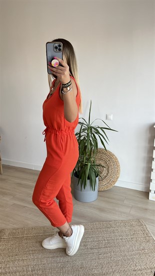 Beli Lastikli Turuncu Kolsuz Tulum