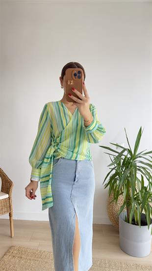 Yeşil Şeritli Kruvaze Bluz