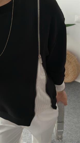 Taniya Fermuar Detaylı Siyah Modal Sweat
