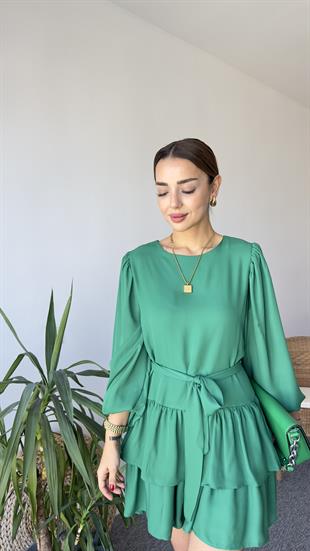 Nessa Kuşaklı Yeşil Elbise
